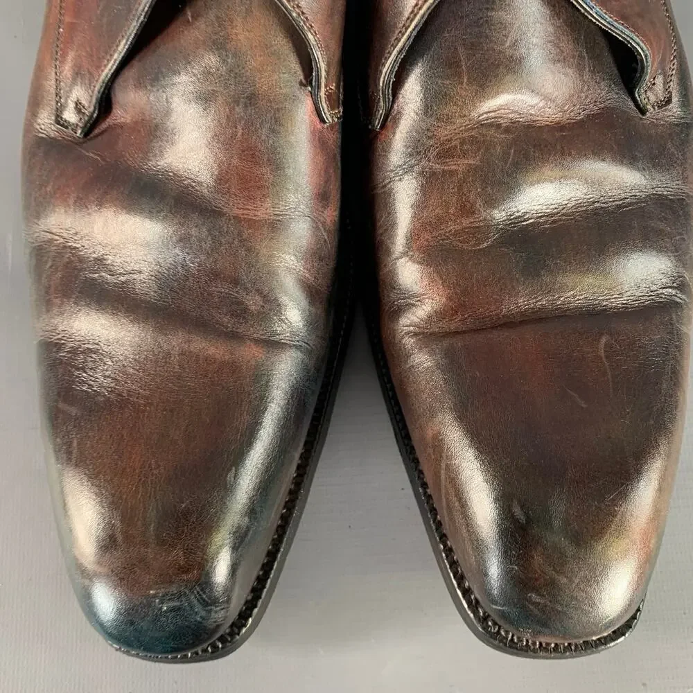 CALZOLERIA HARRIS Size 12 Brown Antique Leather Monk Strap Loafers